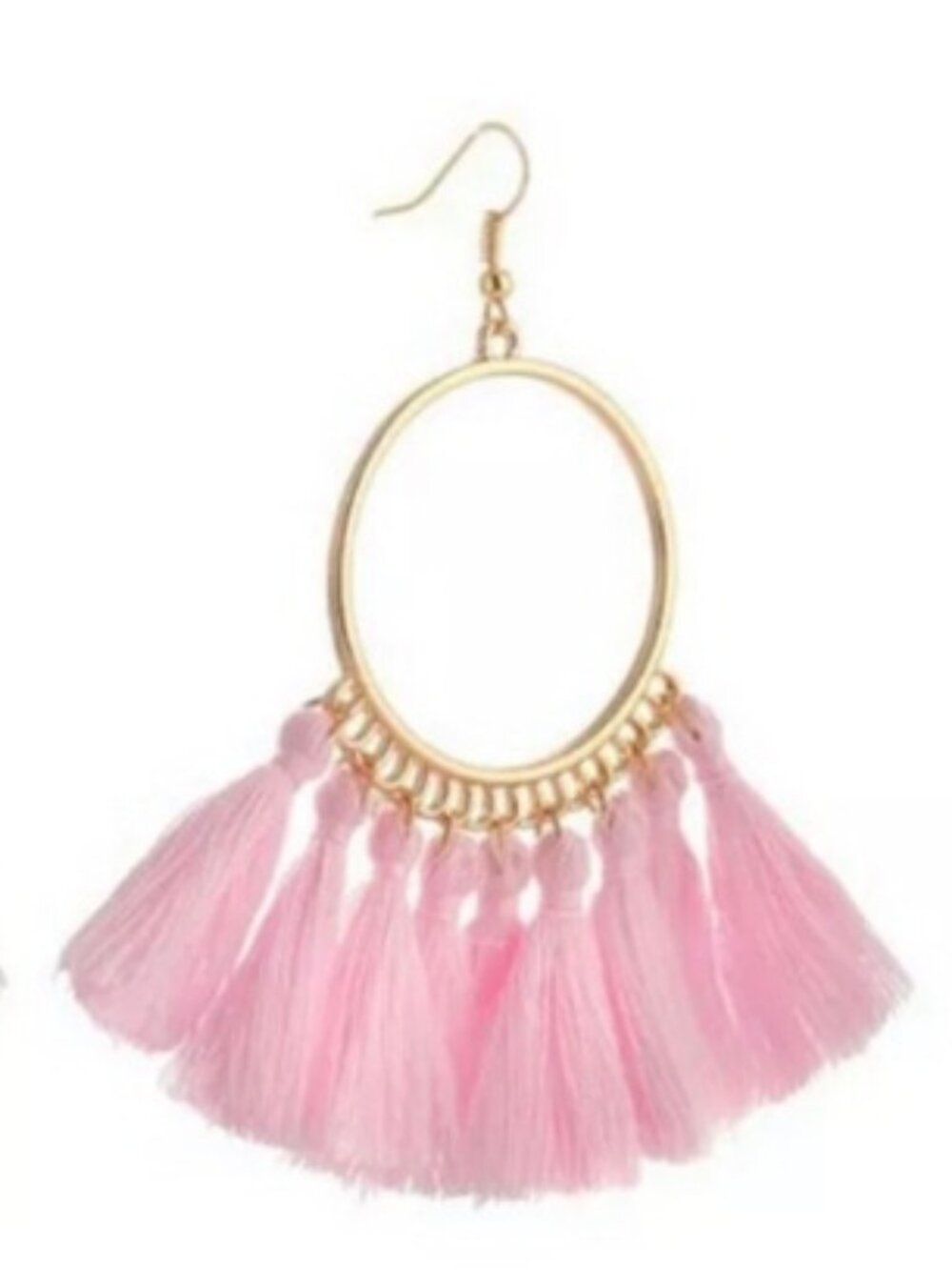 Pink Fashion Jewelry Bohemian Hoop Earrings Handmade Tassels